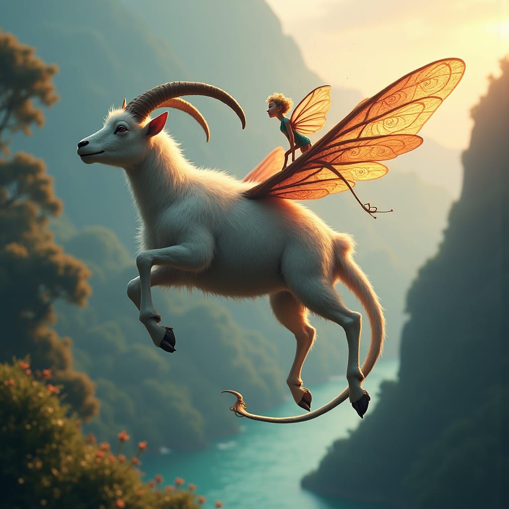 Goat and Dragon Ride Through Mystical Lands