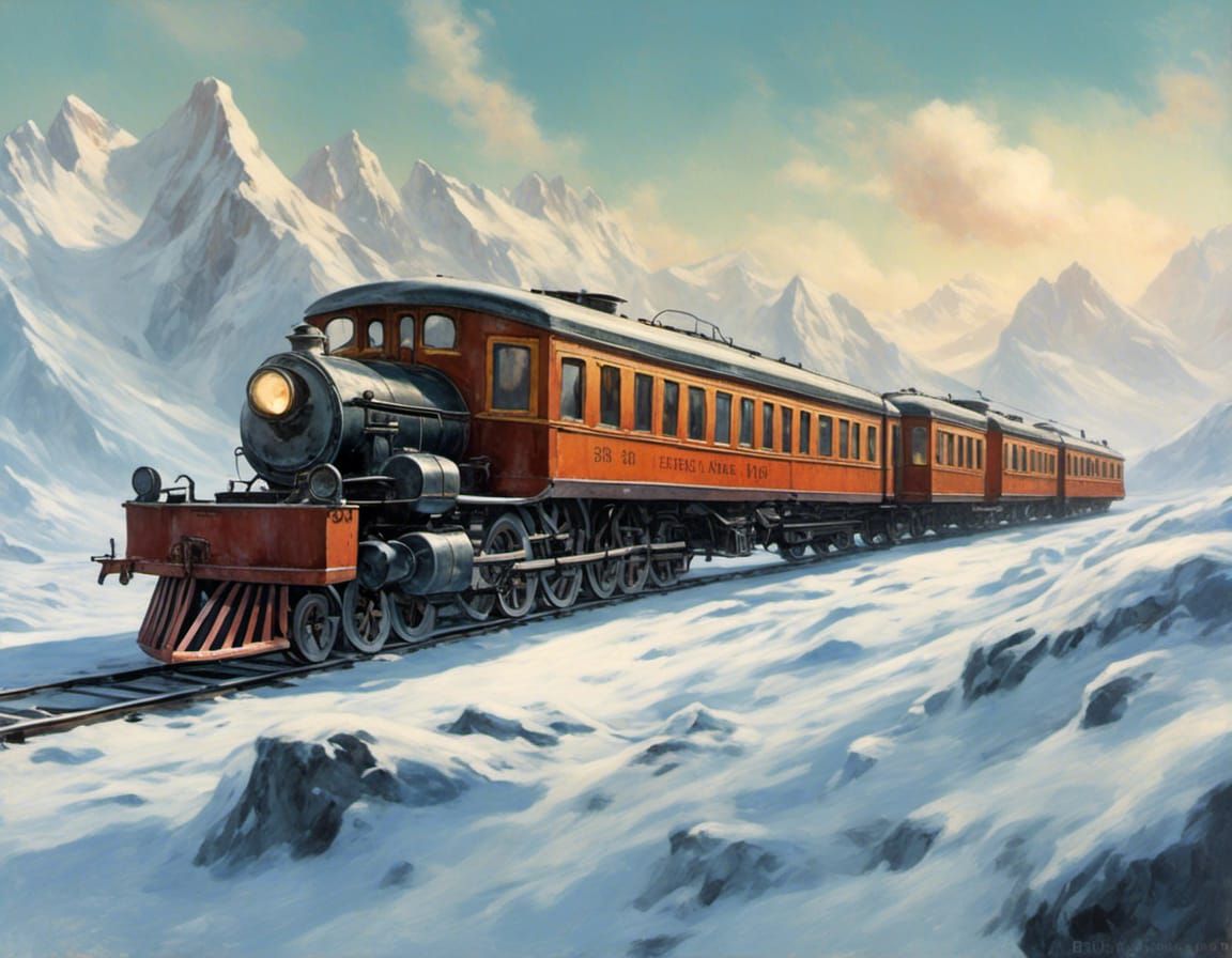 <lora:Absolute Beauty:1.0> 1930’s Diesel Electric Train in the Arctic