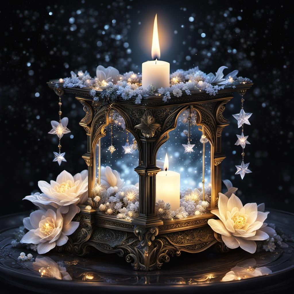 Crystal Candle Holder with Flowers in Moonlight