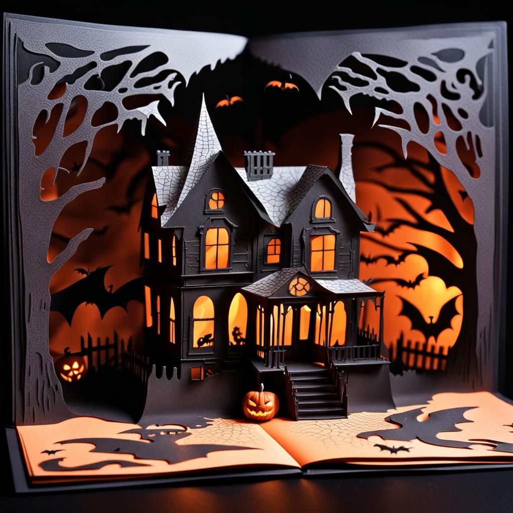 Halloween Victorian House Pop-Up Book Illustration