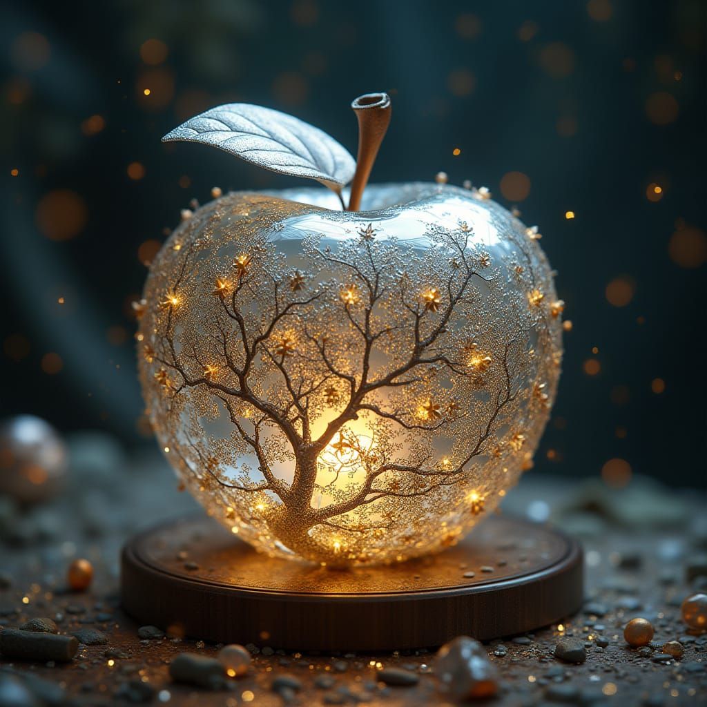 Ethereal Glass Apple in Spring Landscape