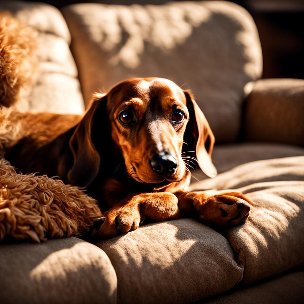 Cozy Daschund Nap in Warm Sunlight