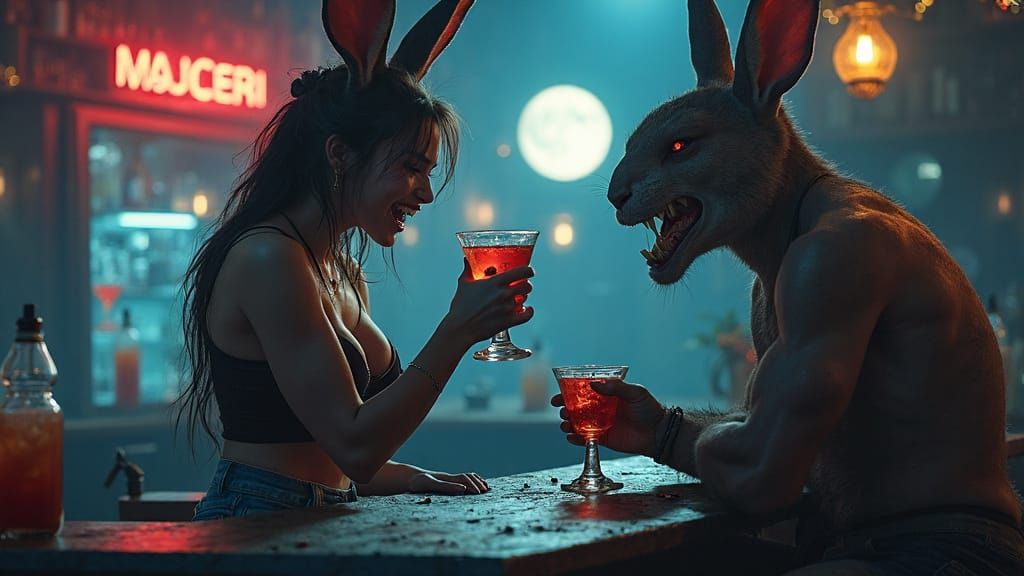 Vicious Rabbit Girl in Moonlit Bar
