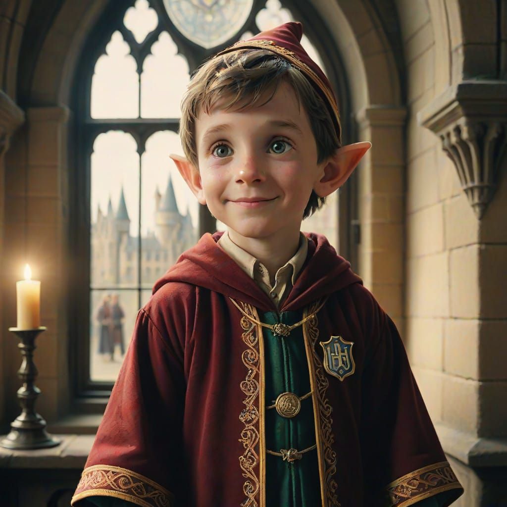 Magical Baby Elf in Hogwarts Robes