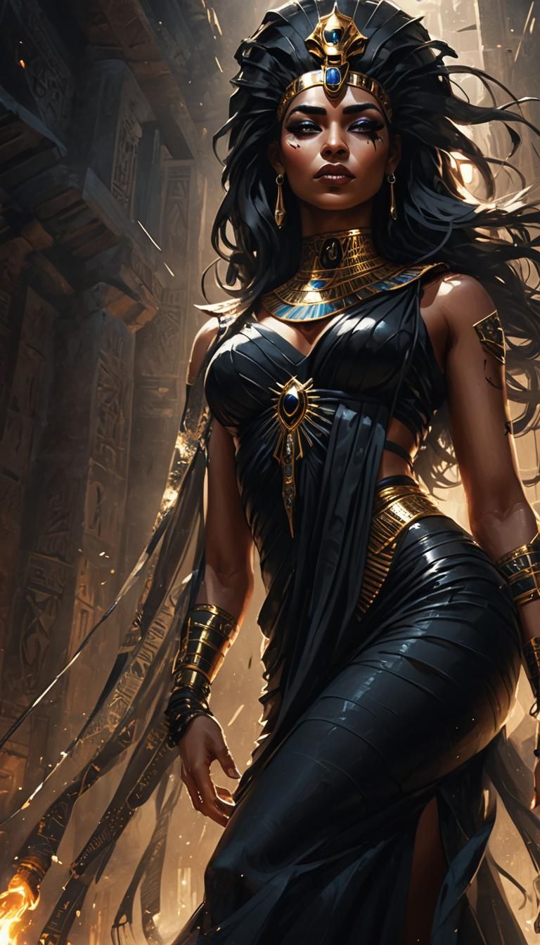 Wicked Egyptian Goddess in Black Dress