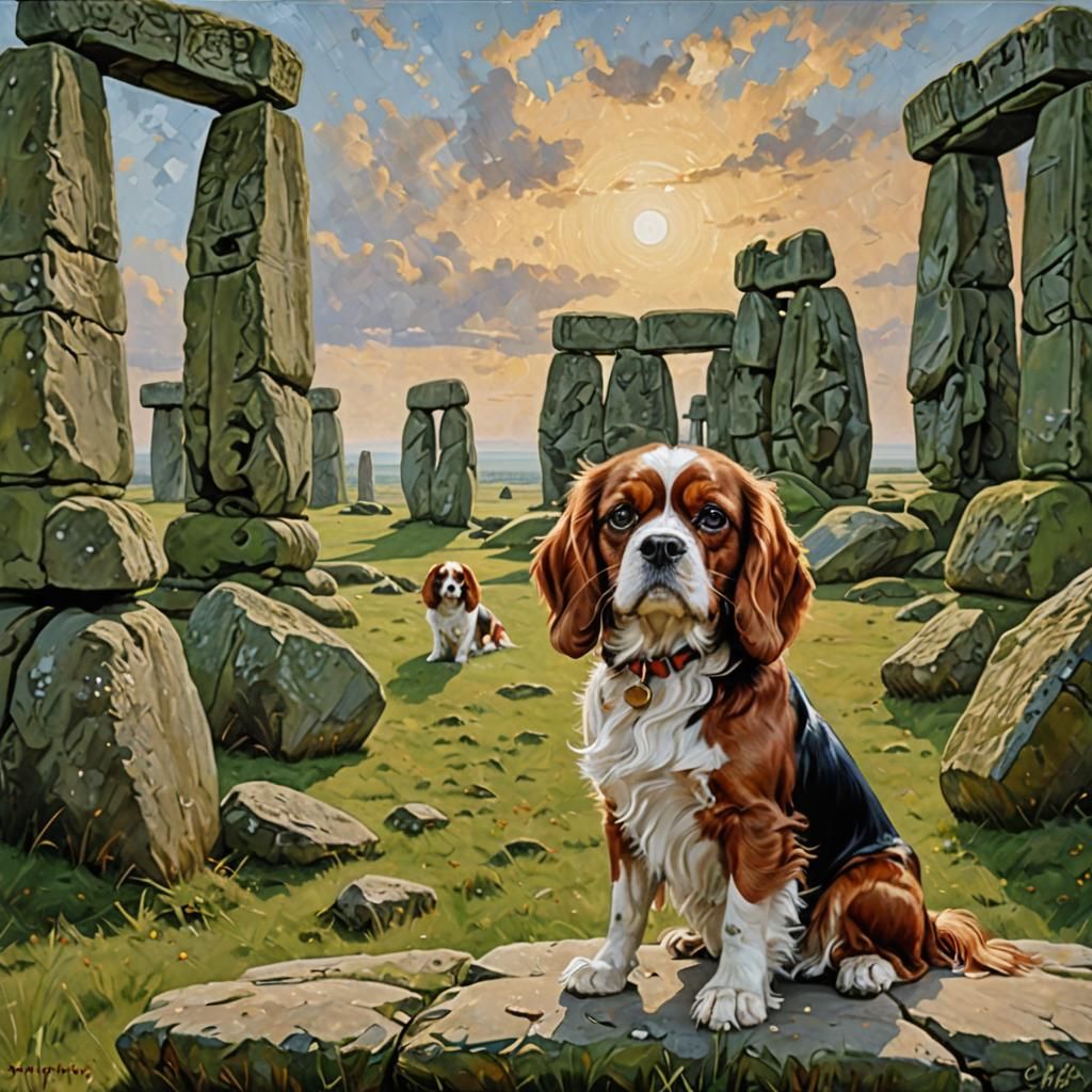 Cavalier King Charles Spaniel visits Stonehenge
