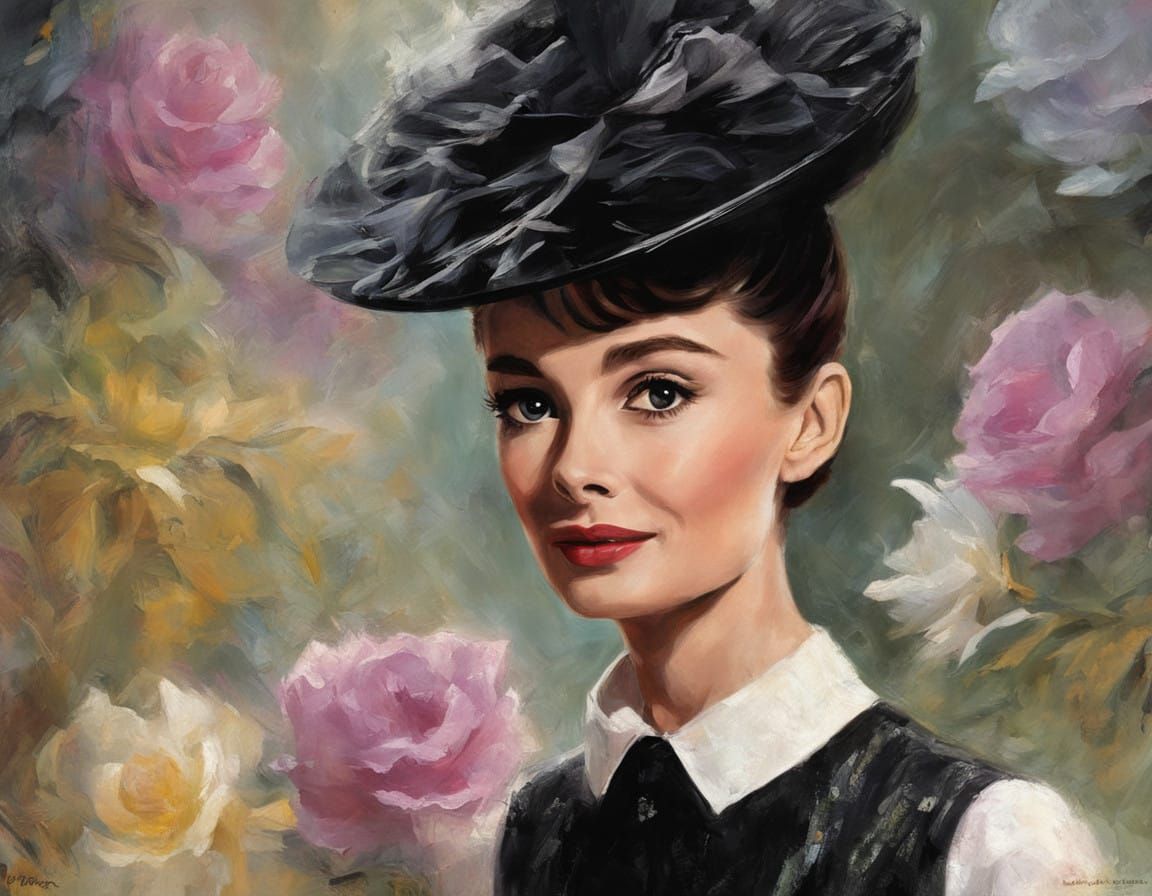 Audrey Hepburn Movie Poster Portrait in Impasto Style