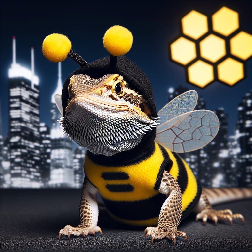 Bearded Dragon Lizard as Bumblebee Superhero