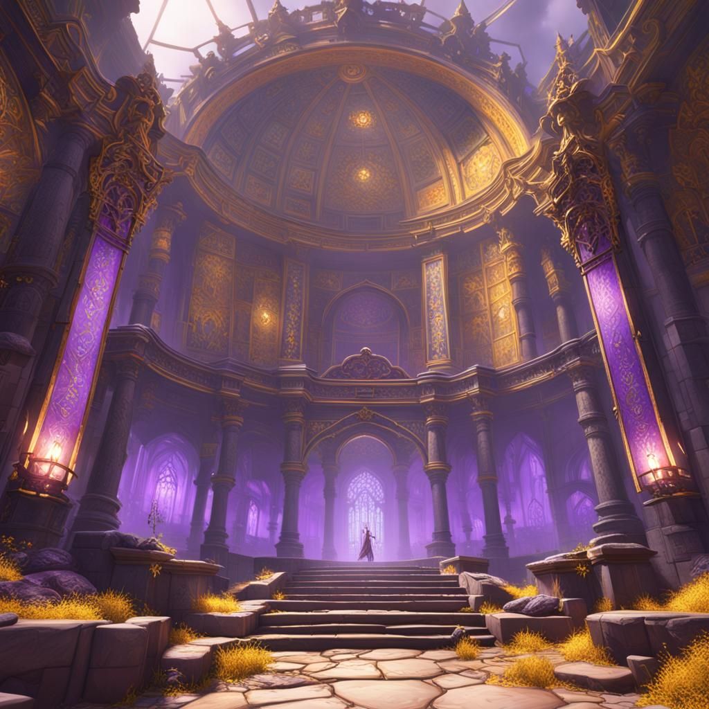 Dark Fantasy Masterpiece in Purple and Yellow