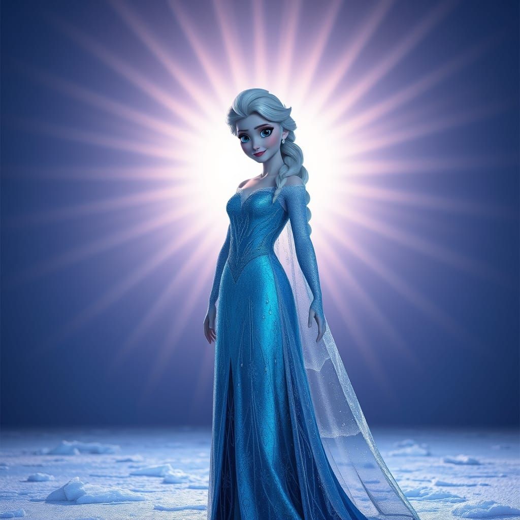 Elsa in Frozen Landscape: Pixar-Inspired 3D Digital Art