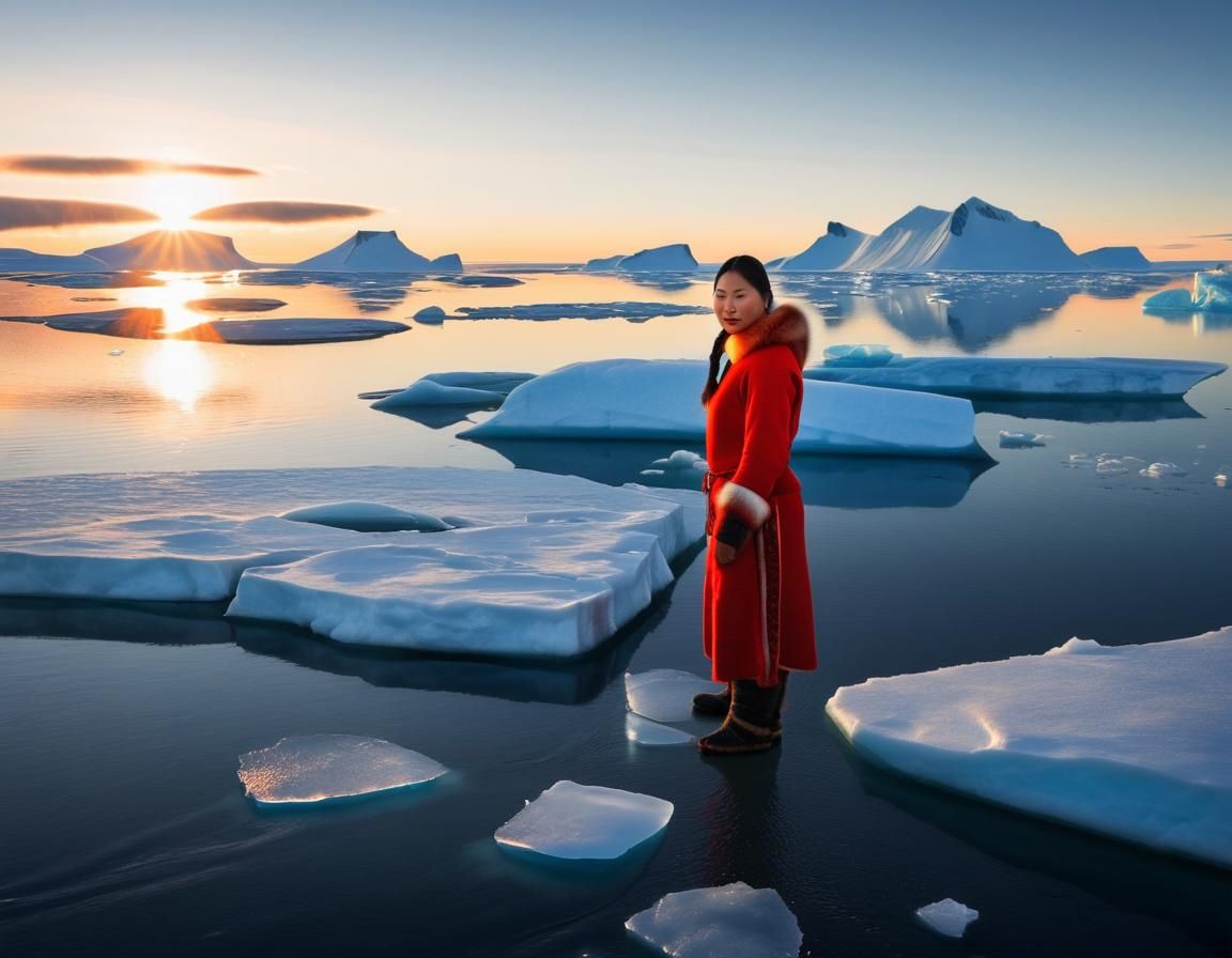 Arctic Inuit Woman Under the Midnight Sun
