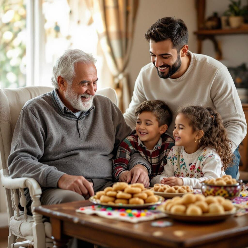 Heartwarming Family Scene with Traditional Sweets