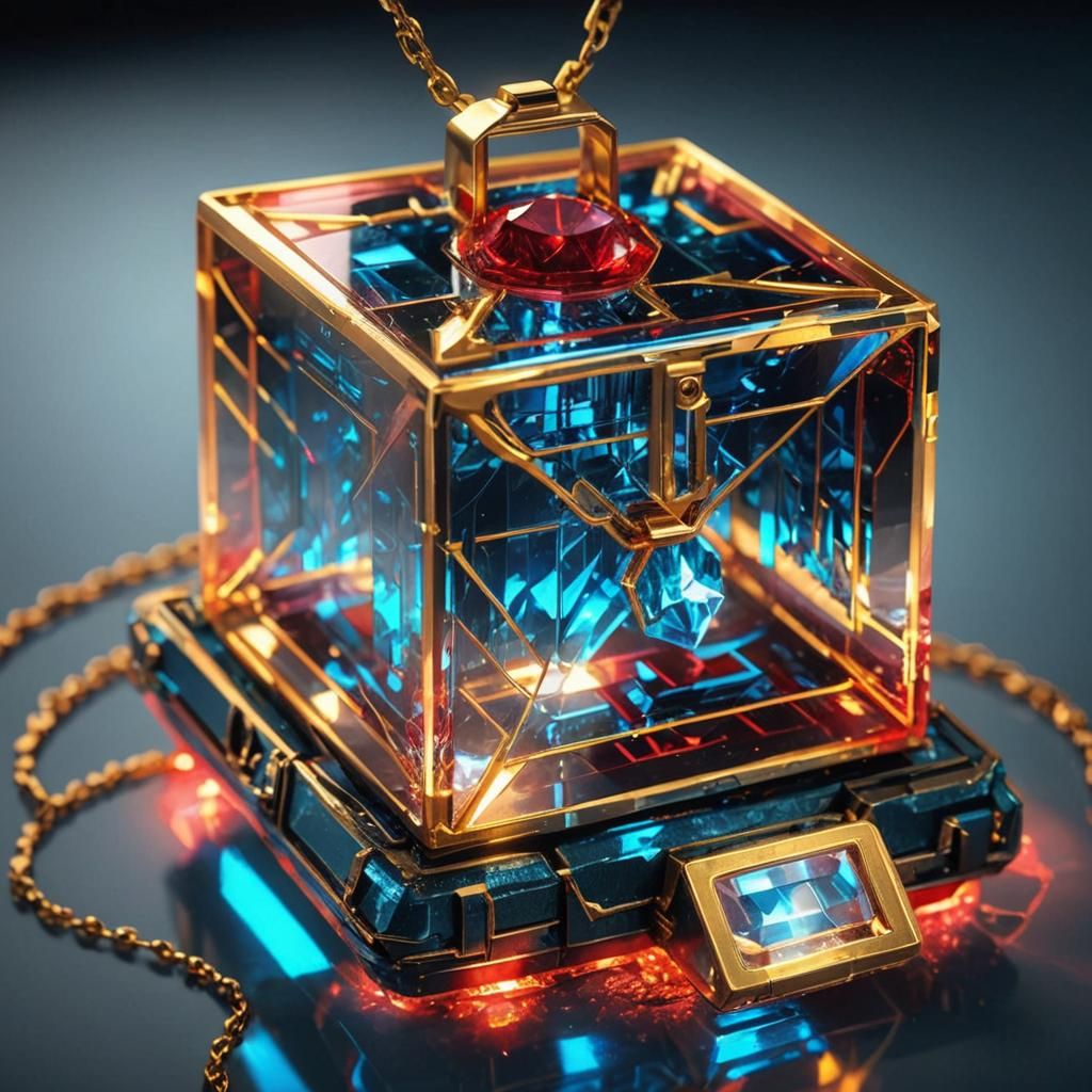 Crystal Block with Gold Necklace in Futuristic Style