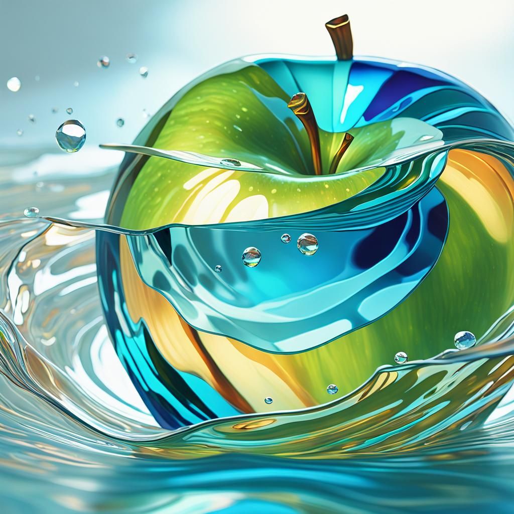 Apple Underwater: Stained Glass Oil Painting