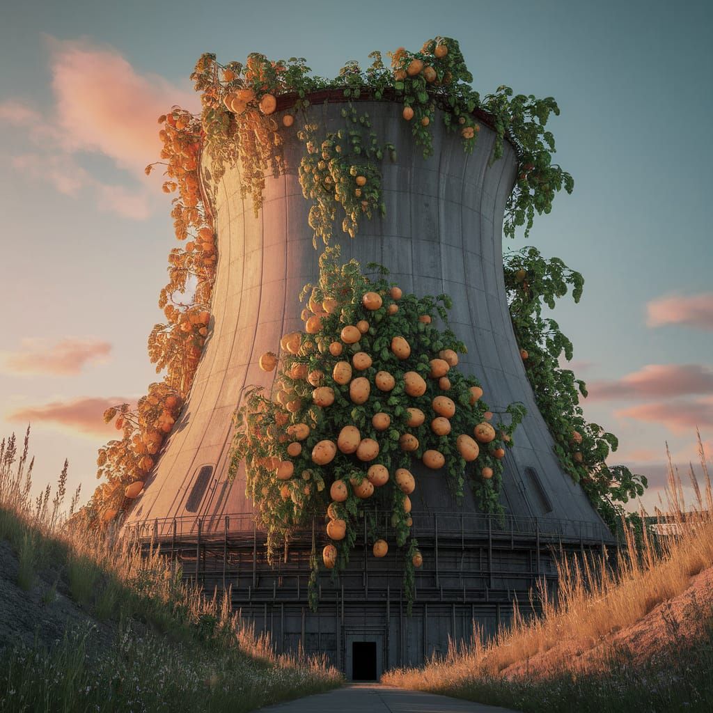 Potato Plants Overgrowing Nuclear Reactor, Expressionist Art