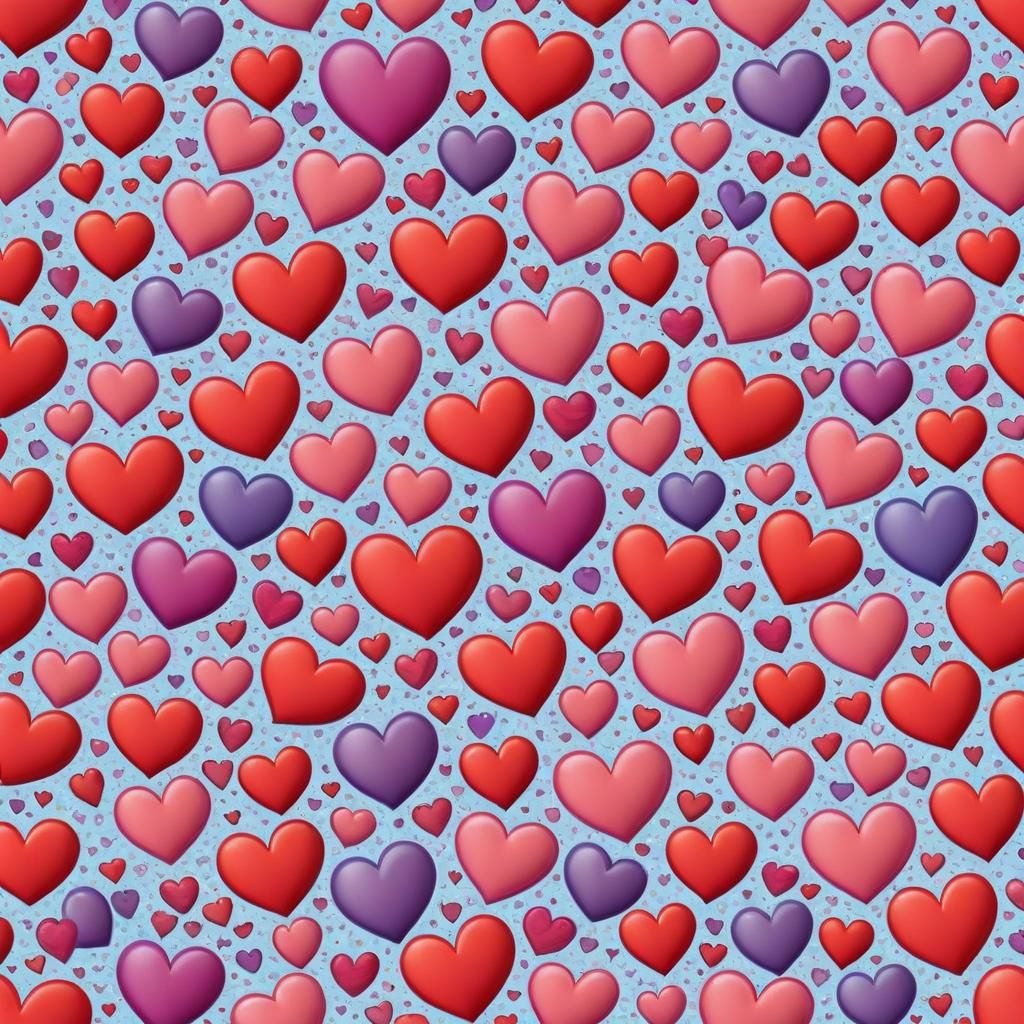 A virtually appealing image featuring a large, simple red heart in the center, like a heart emoji, from which many small...