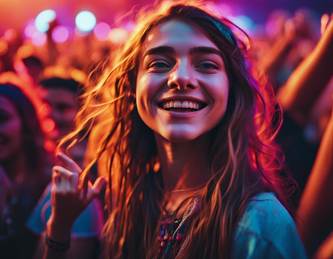Bohemian Teen Dances to EDM Music in Wild Colors