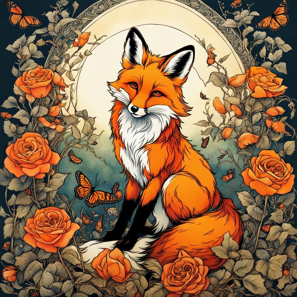 Fox in Enchanted Garden, Anime Style