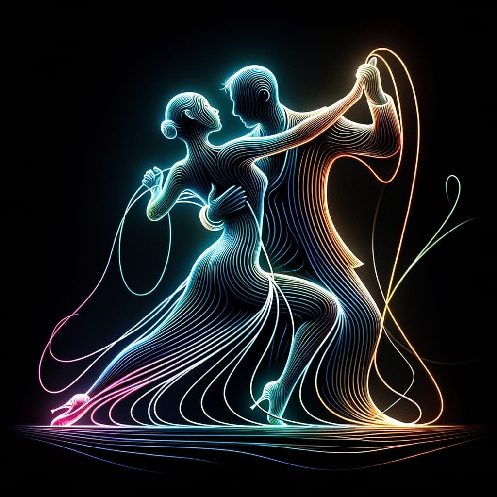 Neon Wire Tango Dancers in Electronic Vector Art