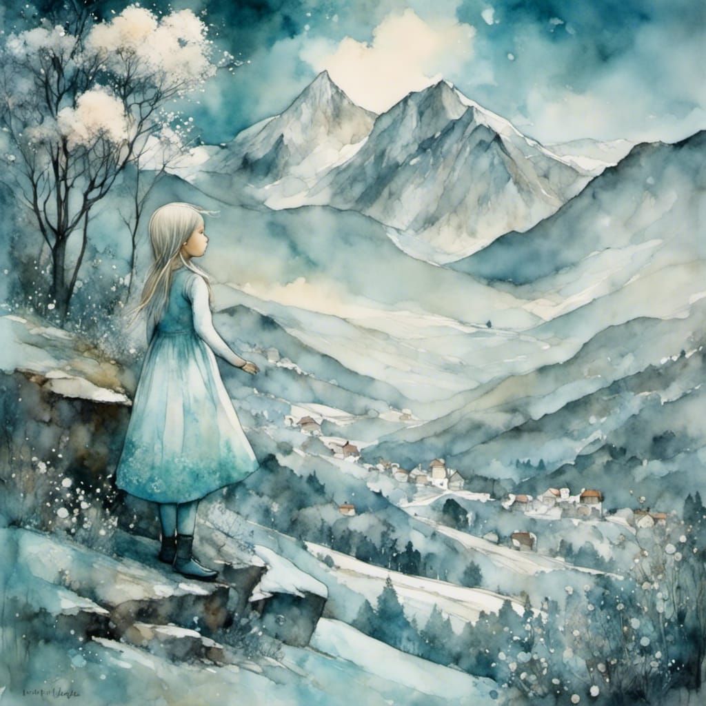 Heidi in the Mountains: Liquid Ink Illustration