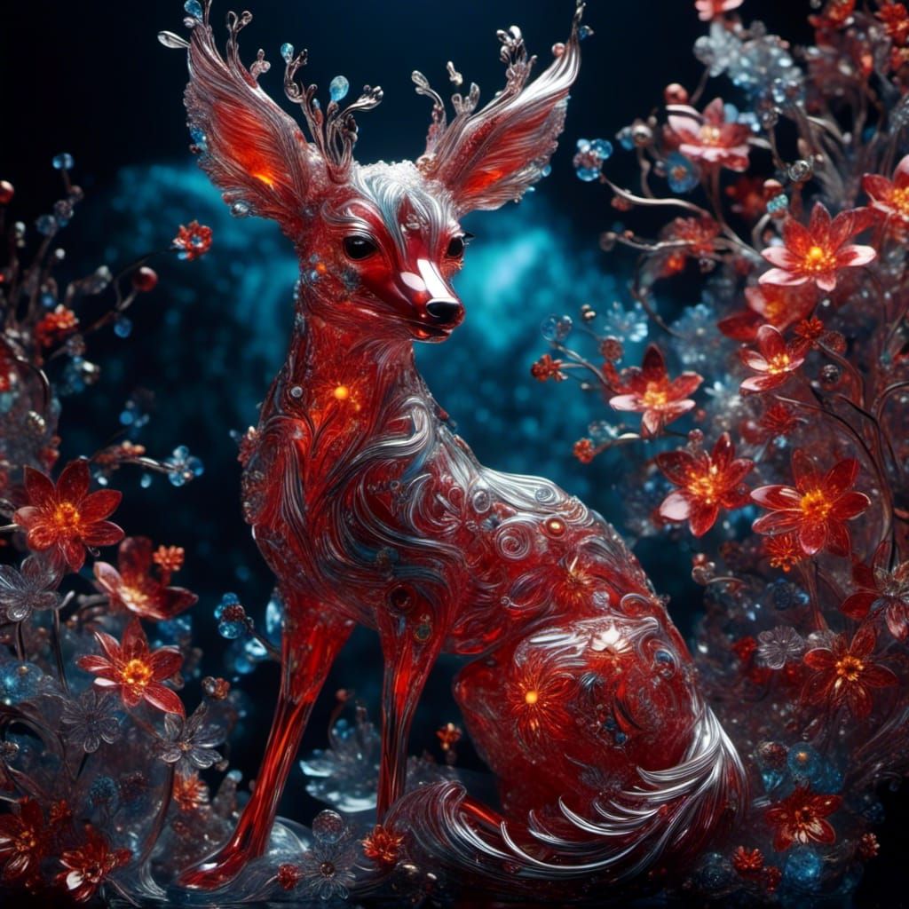Bioluminescent Glass Deer Underwater Fantasy Artwork
