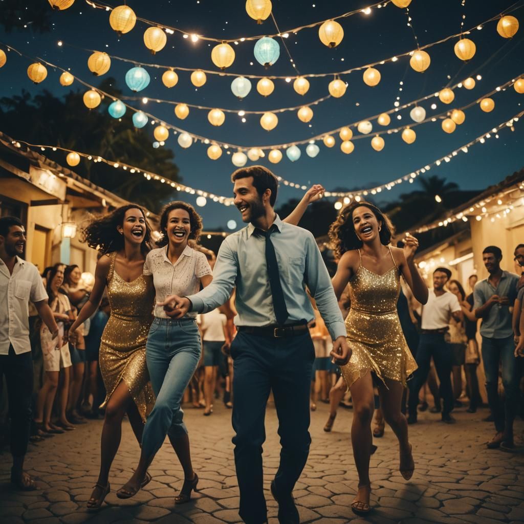 Samba Dancers Celebrate Friendship Under Starry Sky