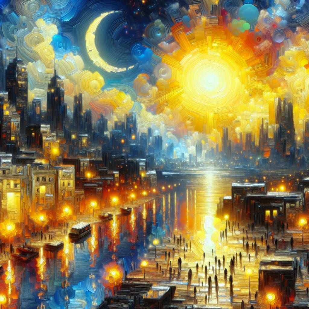 Radiant Yellow Cityscape in Expressionistic Impasto Style