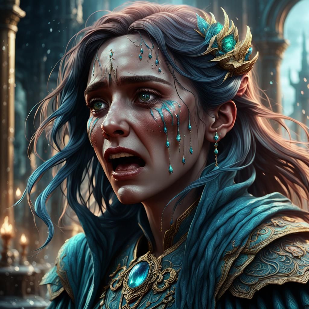 Crying Woman in Disbelief: Detailed Matte Painting