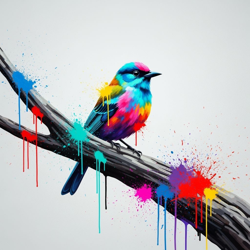 Vibrant Graffiti Bird on Stylized Tree Branch