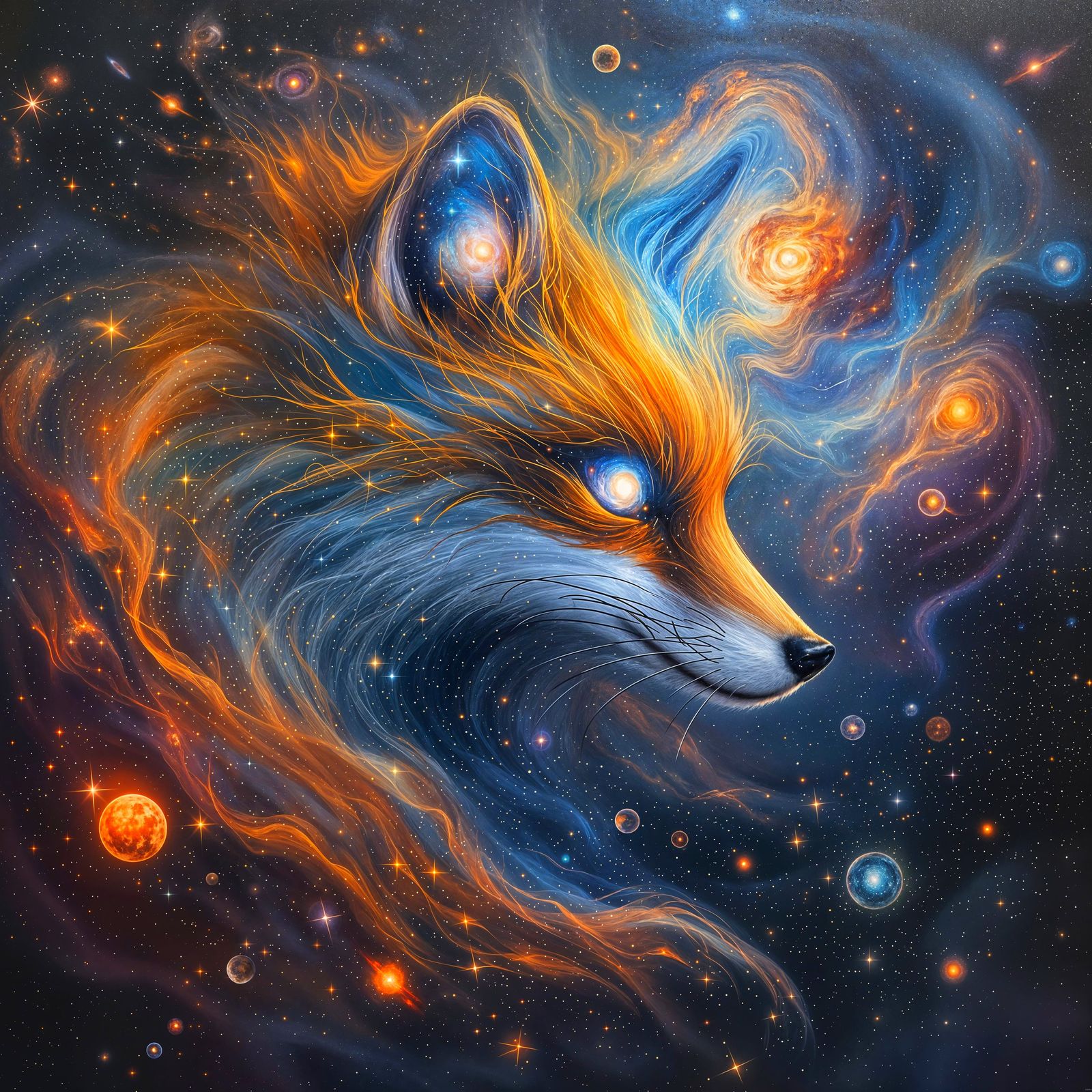 Cosmic Fox in Hyperealistic Fantasy Painting