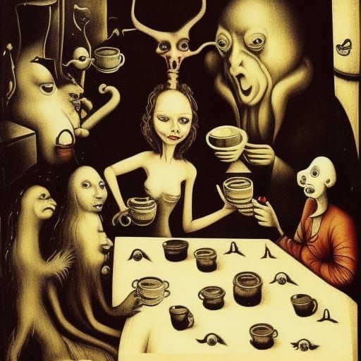 Grotesque Characters at a Hellish Night Cafe