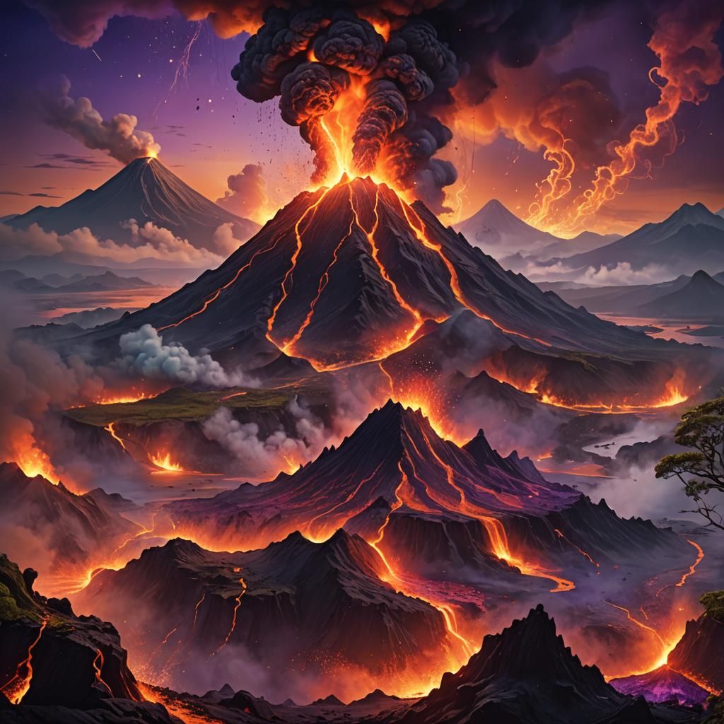Volcano Eruption on Mystical Island: Fantasy Art