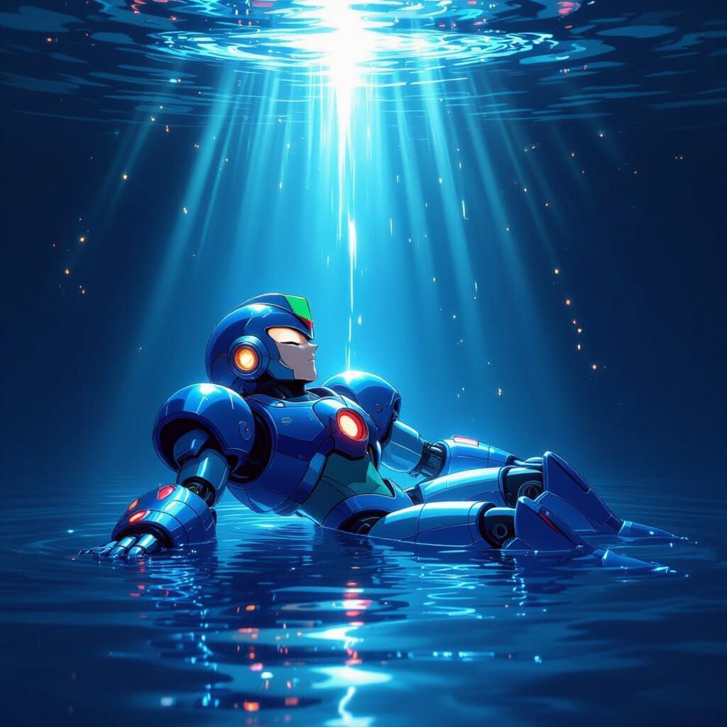 Mega Man X Sleeps Underwater with Ethereal Light