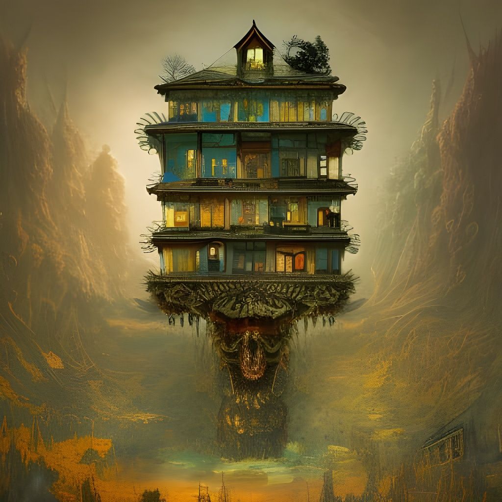 Surreal Alien House Constructed from Various Parts