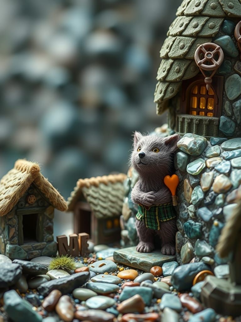 Whimsical Stone Village with Tourmaline Color Gradient