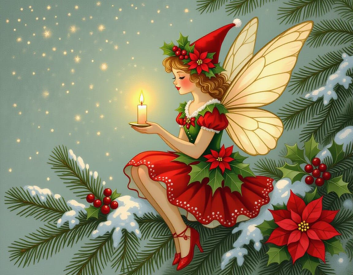 Flower Fairy with Candle in Christmas Style