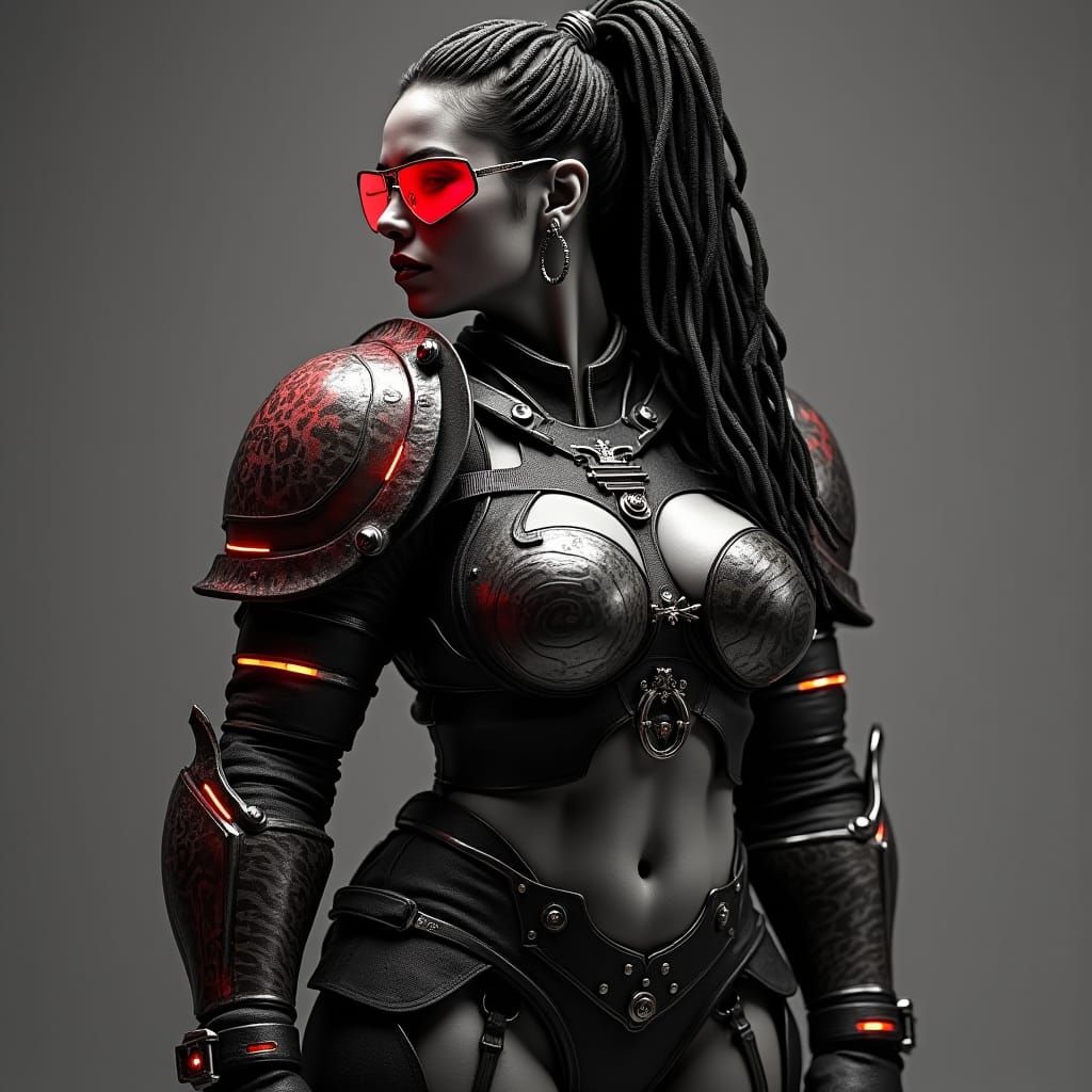 Sci-Fi Portrait of Latina Warrior in Black and White