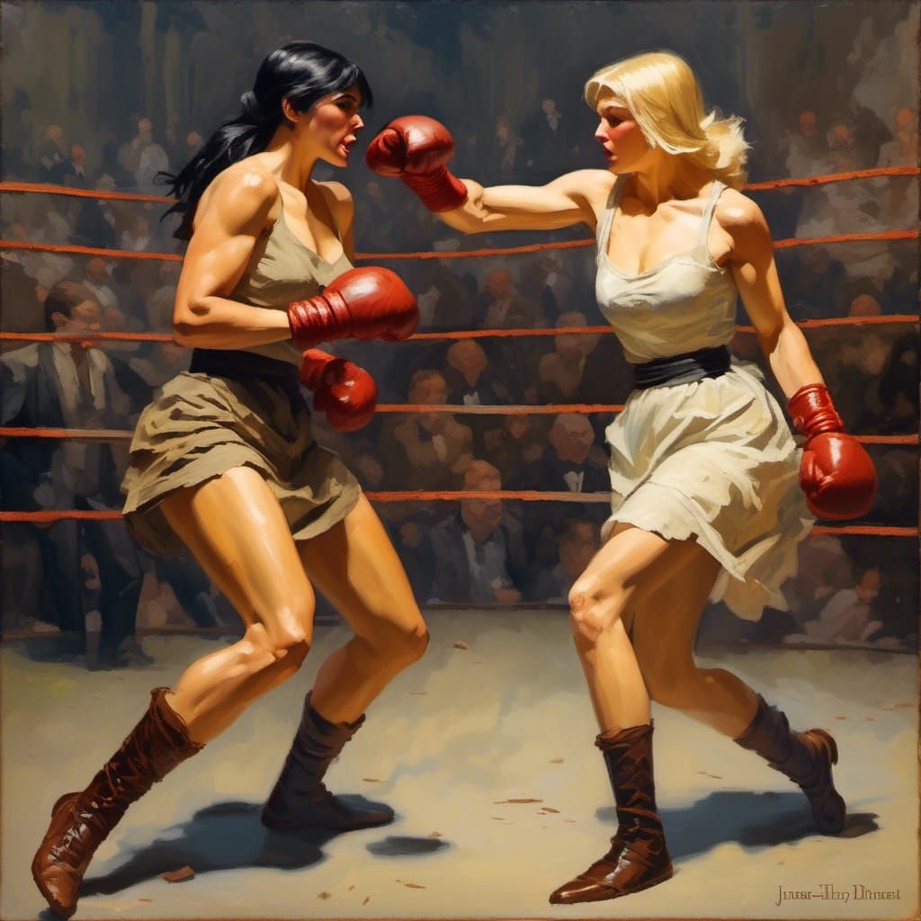 Epic Women's Boxing Match in Comic Book Style
