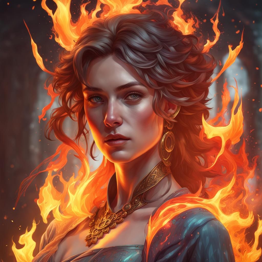 Ethereal Fire Mage Portrait in Hyperdetailed Style