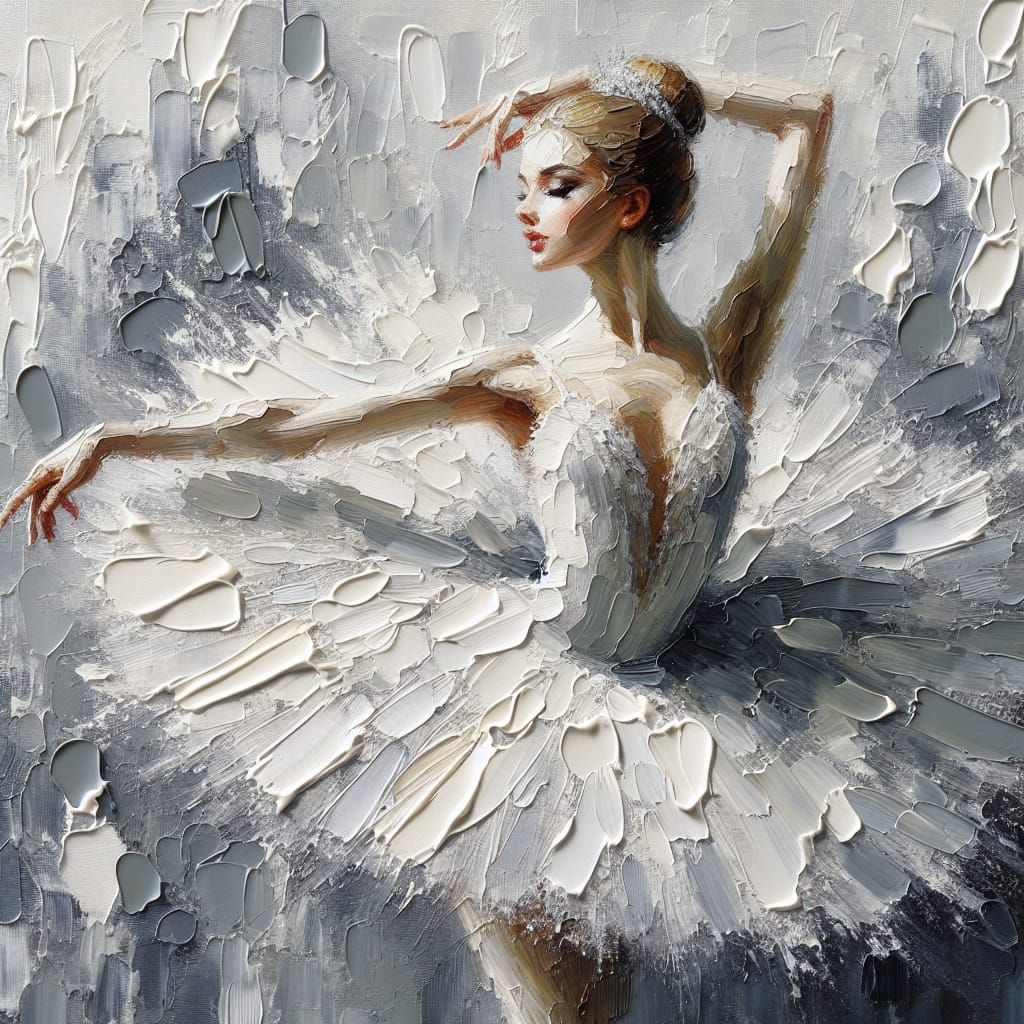 Ballet Dancer in Impasto Style Oil Painting