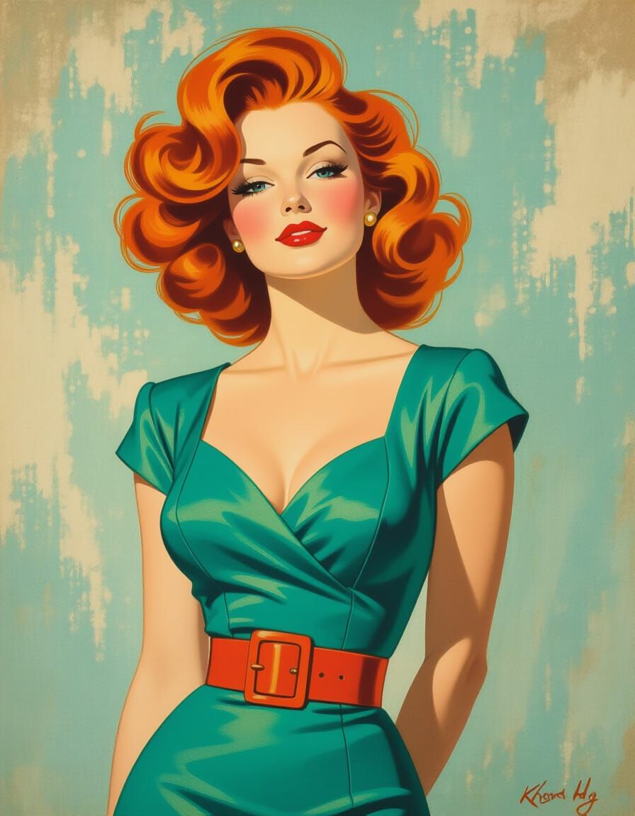 1950s Pin-Up in Impressionist Style with Bold Colors