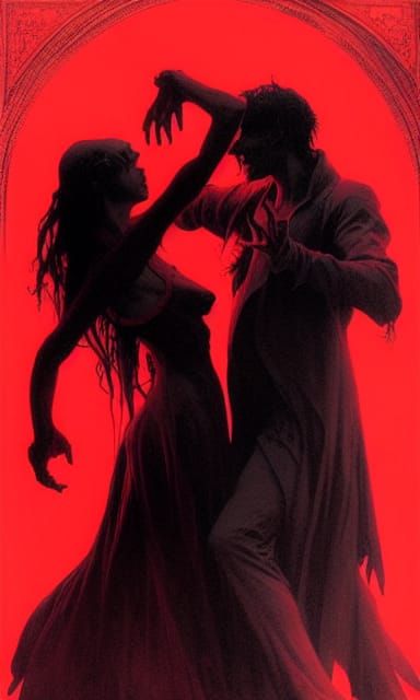 Sinister Dance of Figures in Horror Art Style