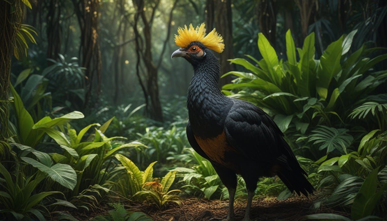 Hyperrealistic Yellow-Knobbed Curassow in Lush Jungle Cleari...