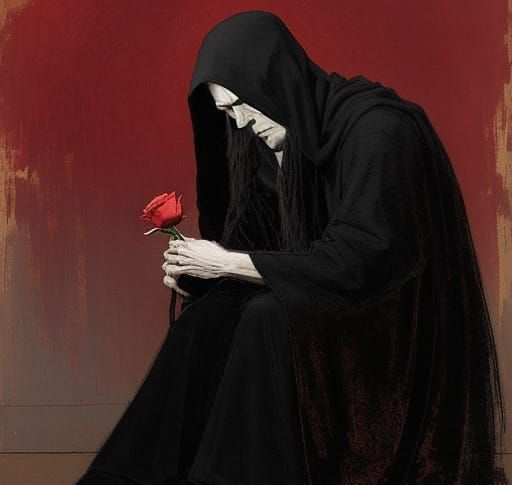 Grim Reaper's Melancholy with Red Rose