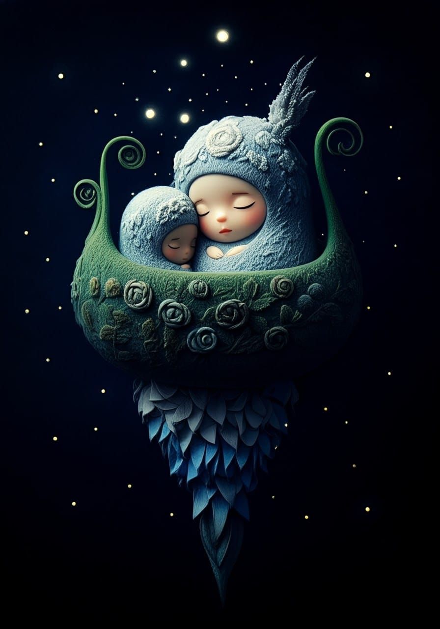 Earth Mothership Soaring Through Ivory Night Sky