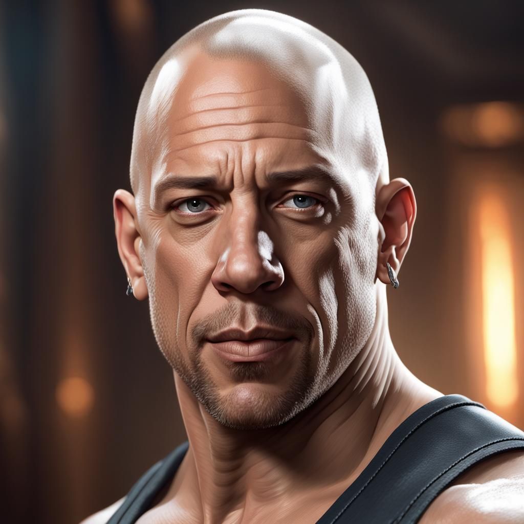 Vin Diesel head and shoulders portrait, 8k resolution concept art portrait by Greg Rutkowski, Artgerm, WLOP, Alphonse Mu...