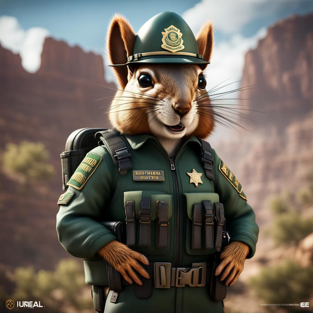 Hyperrealistic Border Patrol Squirrel in Detailed Digital Pa...