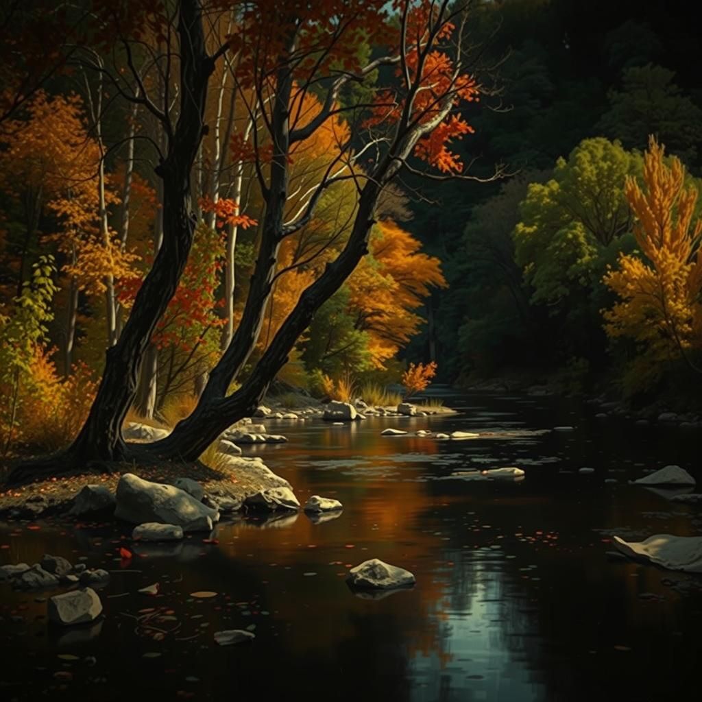 Colorful Autumn Landscape Painting in Abstract Expressionist...