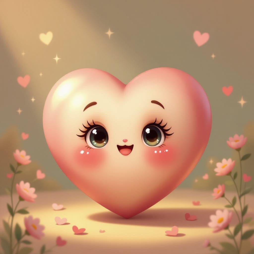 Whimsical Heart Face Illustration in Children's Book Style