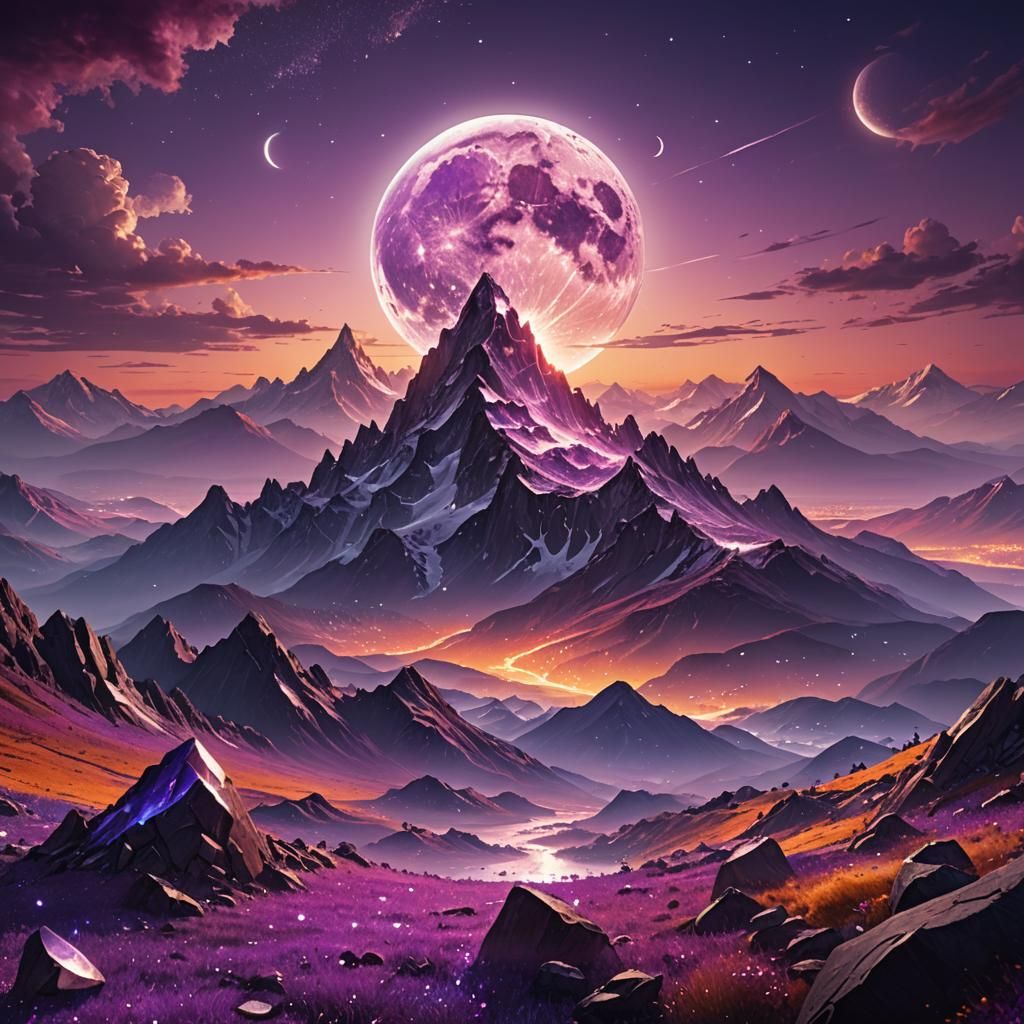 Mountain Sunset with Crystalline Landscape in 8K